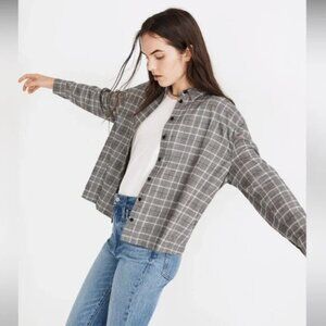 Madewell Gray Plaid Casual Button-Up Shirt 100% Cotton Women's Size XS EUC